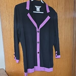 Misook Black and Purple Button-Down Shirt